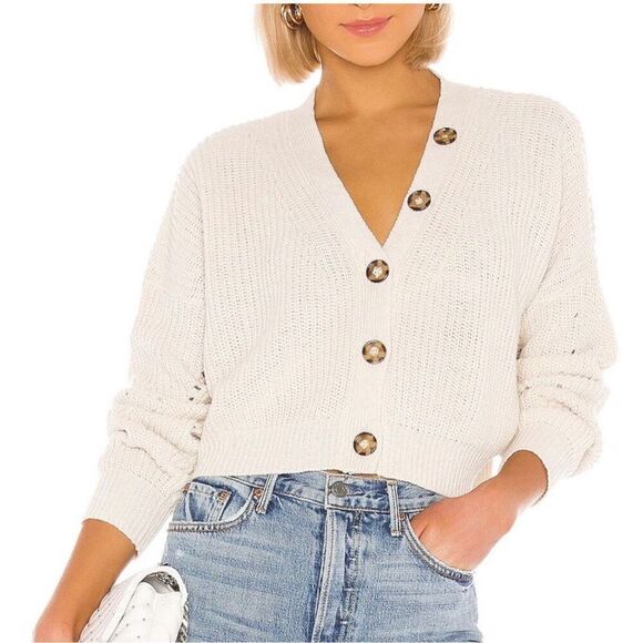 Line & Dot Scarlett Pointelle Cardigan Cream Sweater Women's Large - Picture 1 of 15
